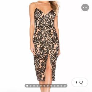 Lovers + Friends black nude lace bustier midi Dress